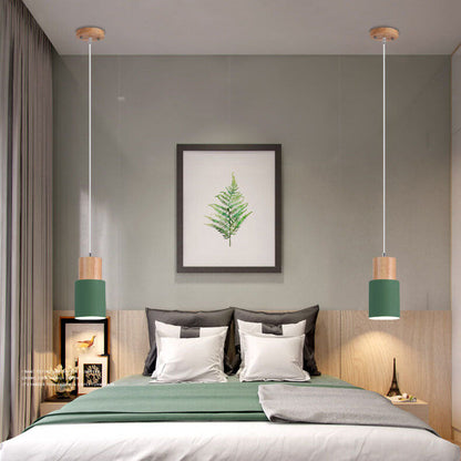 Nordic Cylinder Pendant Light with Wood Accent
