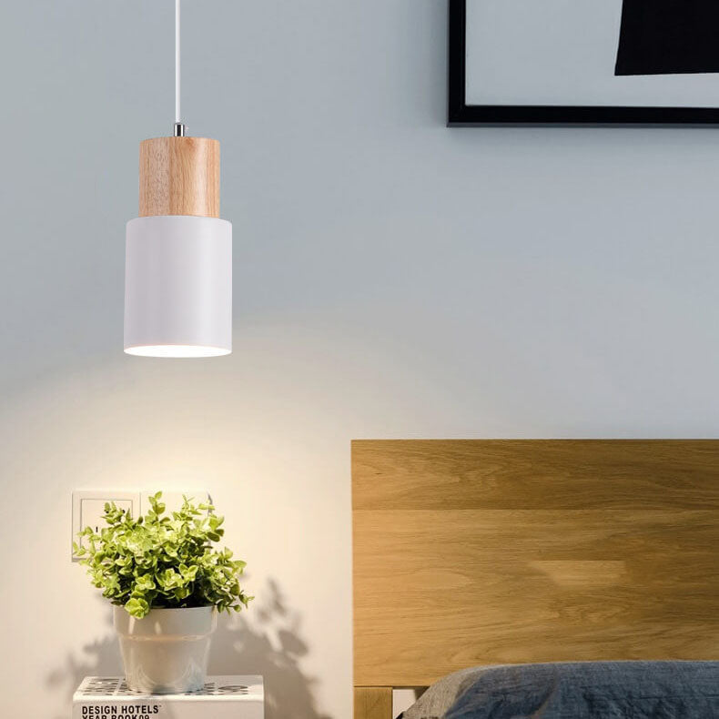 Nordic Cylinder Pendant Light with Wood Accent
