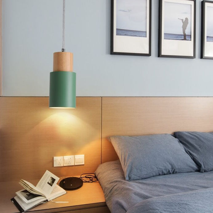 Nordic Cylinder Pendant Light with Wood Accent