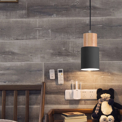 Nordic Cylinder Pendant Light with Wood Accent