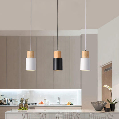 Nordic Cylinder Pendant Light with Wood Accent