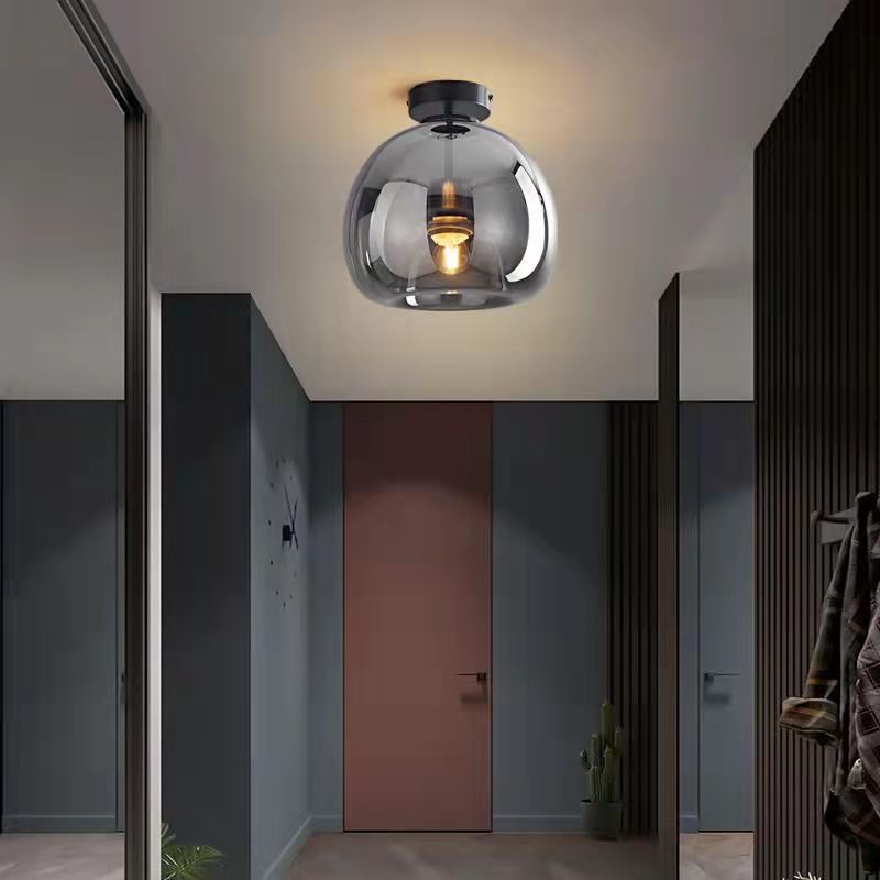 Nordic Round Glass Semi Flush Ceiling Light