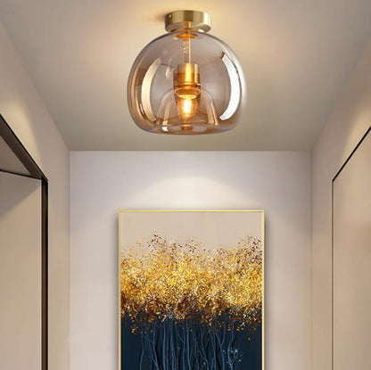 Nordic Round Glass Semi Flush Ceiling Light
