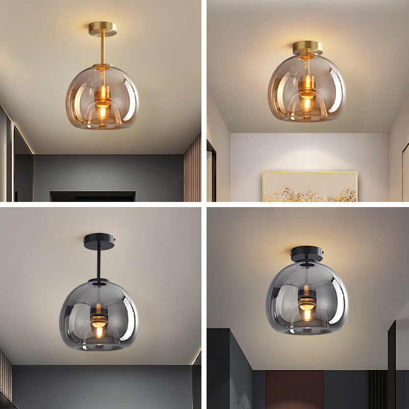 Nordic Round Glass Semi Flush Ceiling Light