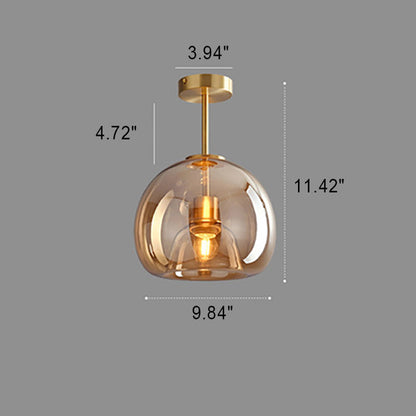 Nordic Round Glass Semi Flush Ceiling Light