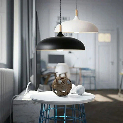 Nordic Style Oak Ceiling Light with E27 LED and Adjustable Hanging Cord