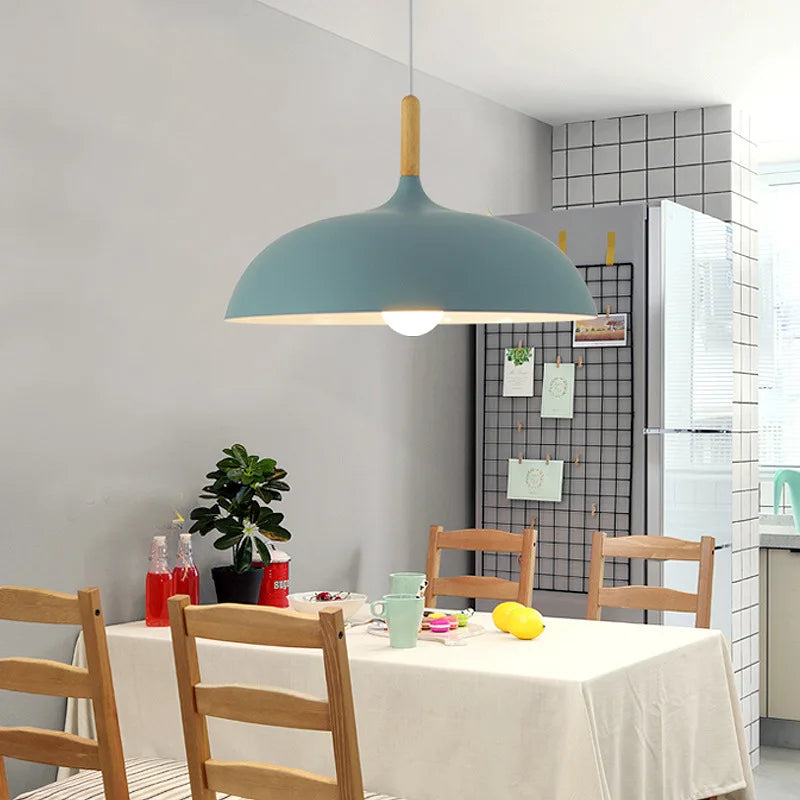 Nordic Style Oak Ceiling Light with E27 LED and Adjustable Hanging Cord