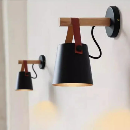 Lámpara colgante de pared nórdica de madera y cuero