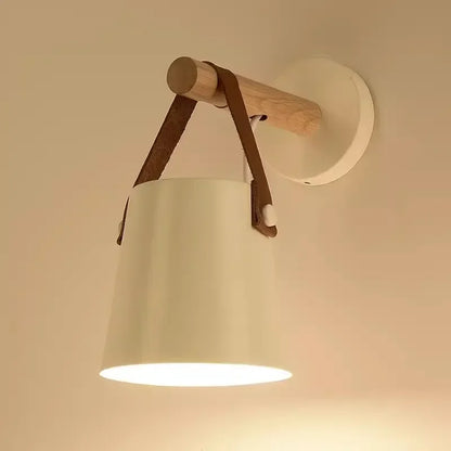 Lámpara colgante de pared nórdica de madera y cuero
