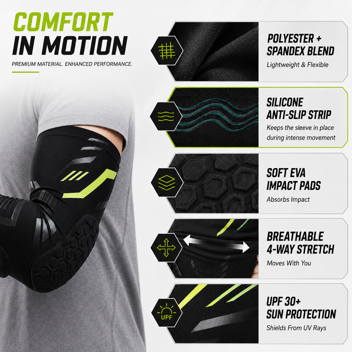 Padded Compression Elbow Sleeve with Polyester and Spandex
