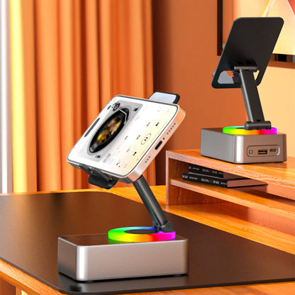Phone Stand with Bluetooth Speaker and 360 Degree Adjustable Rotation