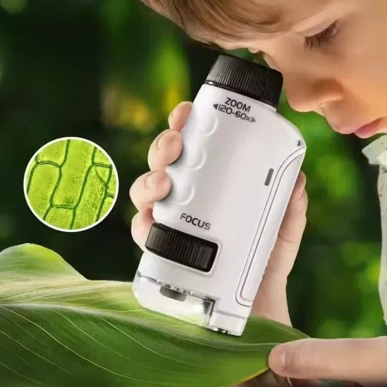 Pocket Microscope for Kids with 60–120x Magnification and LED Light