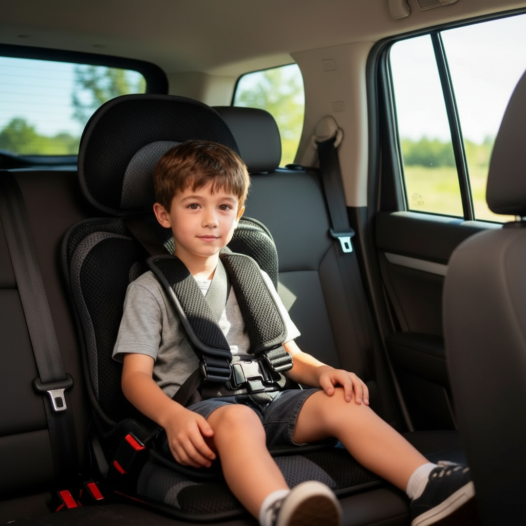 Portable Foldable Child Car Booster Seat with 5-Point Harness