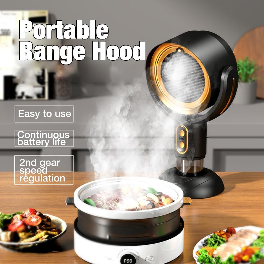 Portable Range Hood Rechargeable Kitchen Exhaust Fan with Dual Filters
