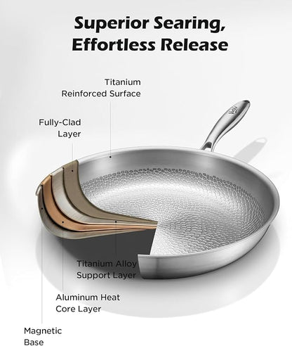 Pure Titanium Induction Frying Pan with Hammered Surface