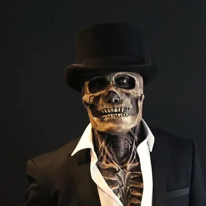 Realistic Skeleton Halloween Mask with Latex Construction and Optional Hat