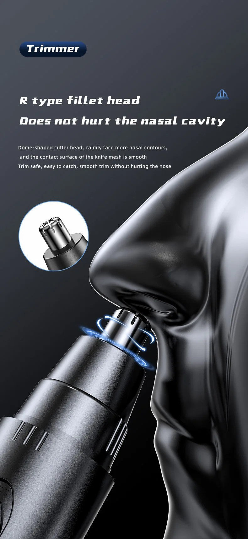 Rechargeable Nose and Ear Hair Trimmer for Safe and Precise Grooming