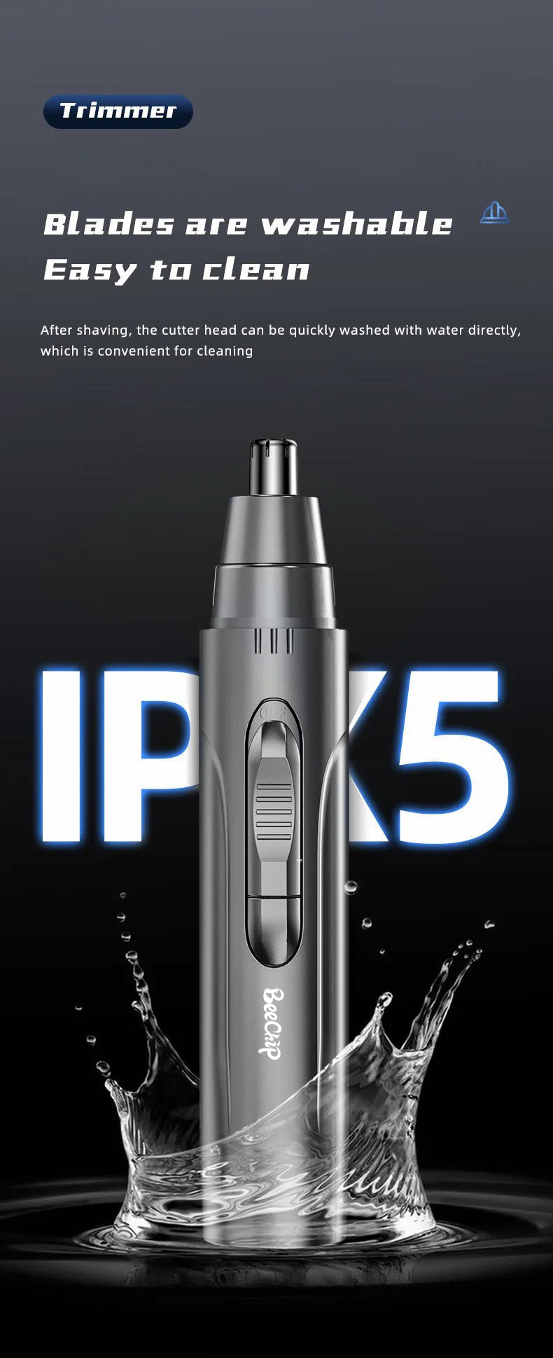 Rechargeable Nose and Ear Hair Trimmer for Safe and Precise Grooming