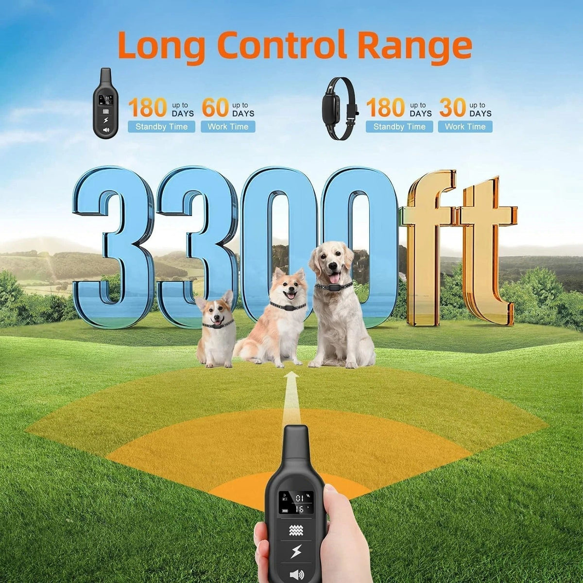 Rechargeable Waterproof Dog Training Collar with 1000m Remote