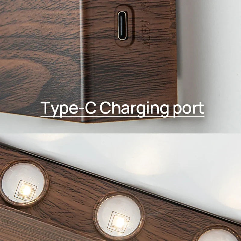 Rechargeable Wood Grain Wall Light with Touch Dimming