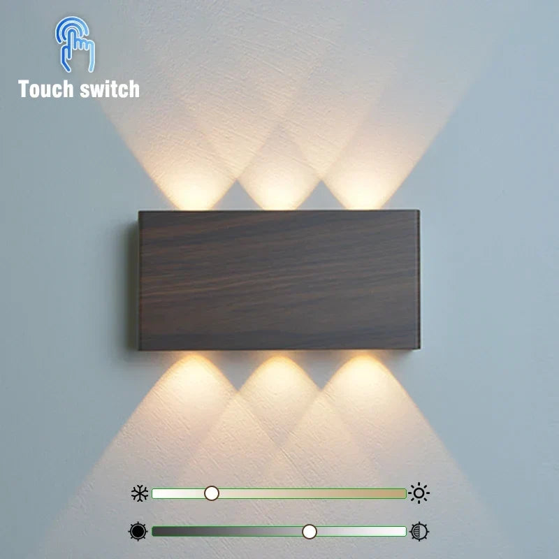Rechargeable Wood Grain Wall Light with Touch Dimming