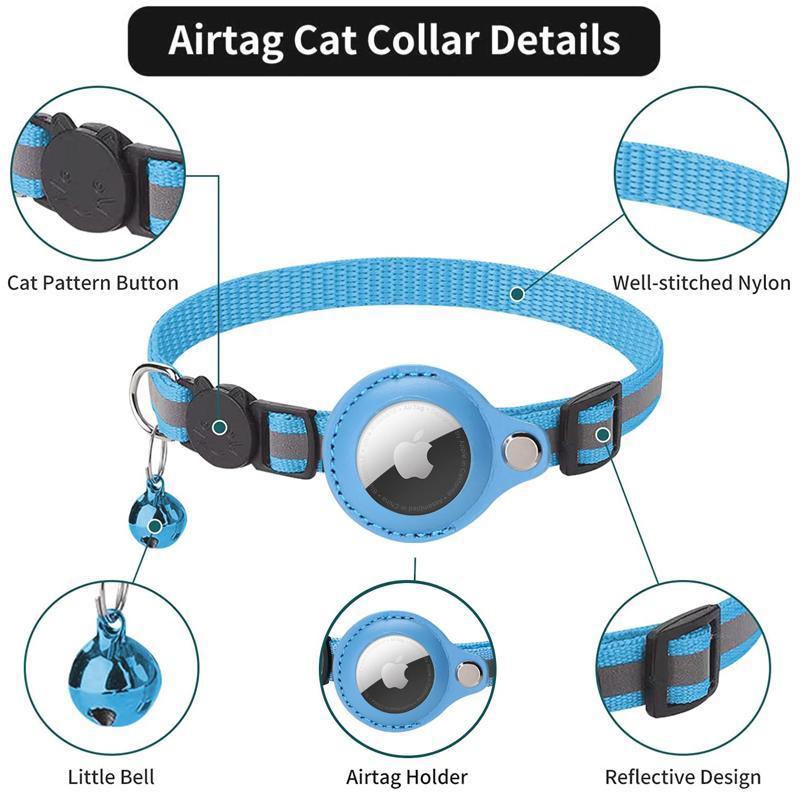 Reflective Cat Collar with GPS Tracker Holder and Bell