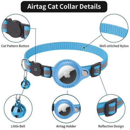 Reflective Cat Collar with GPS Tracker Holder and Bell