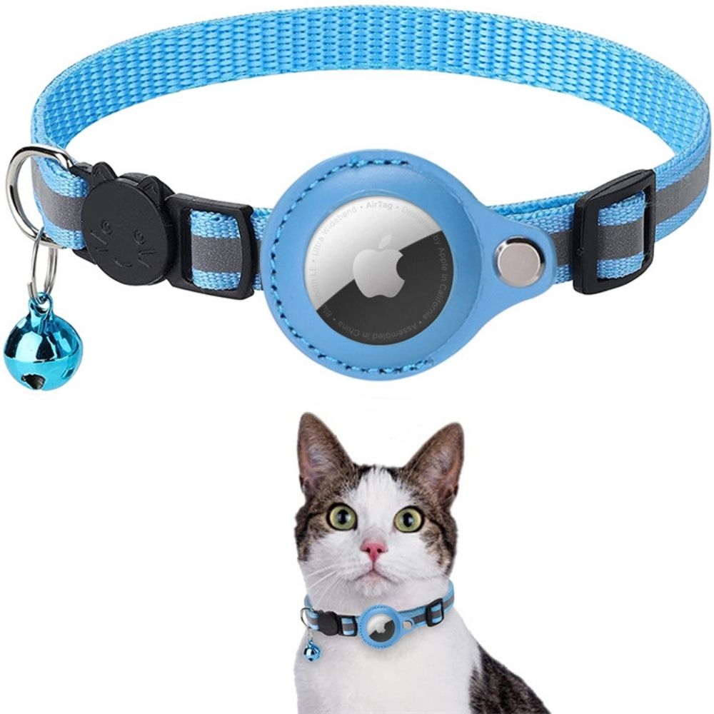 Reflective Cat Collar with GPS Tracker Holder and Bell