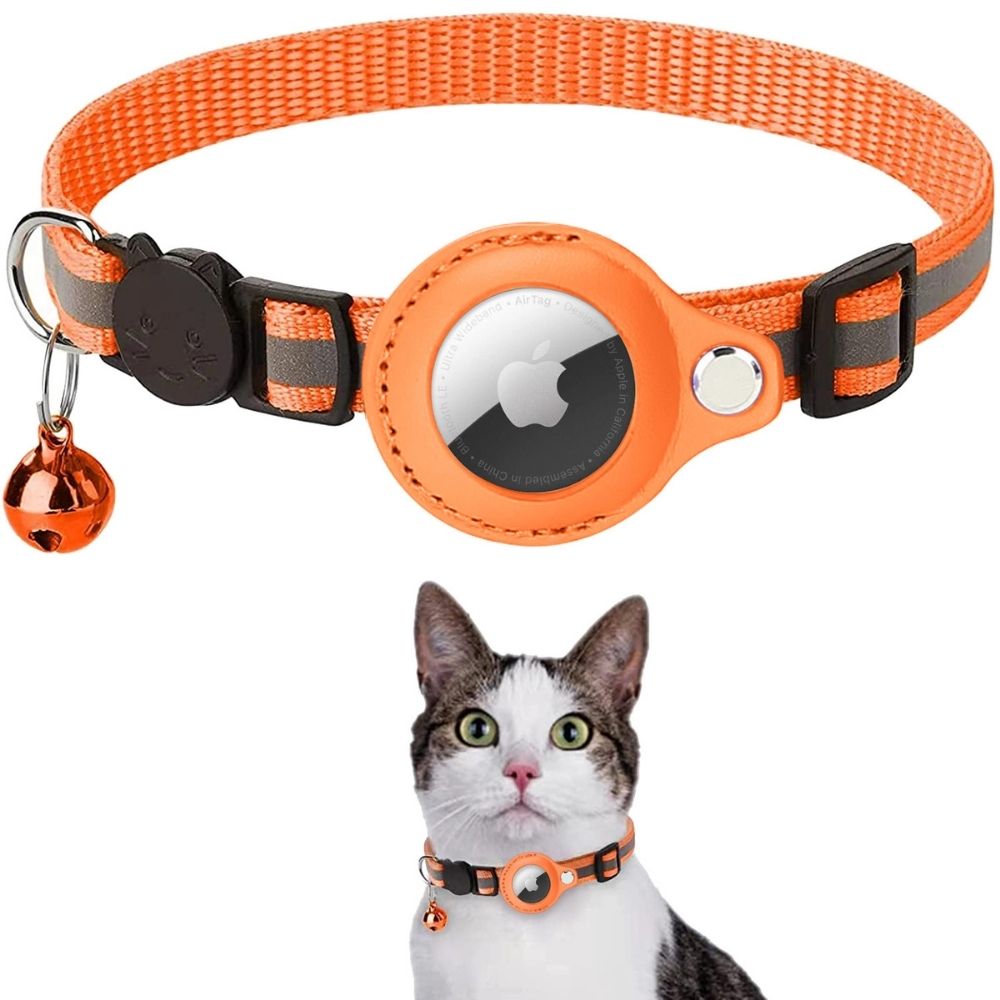 Reflective Cat Collar with GPS Tracker Holder and Bell