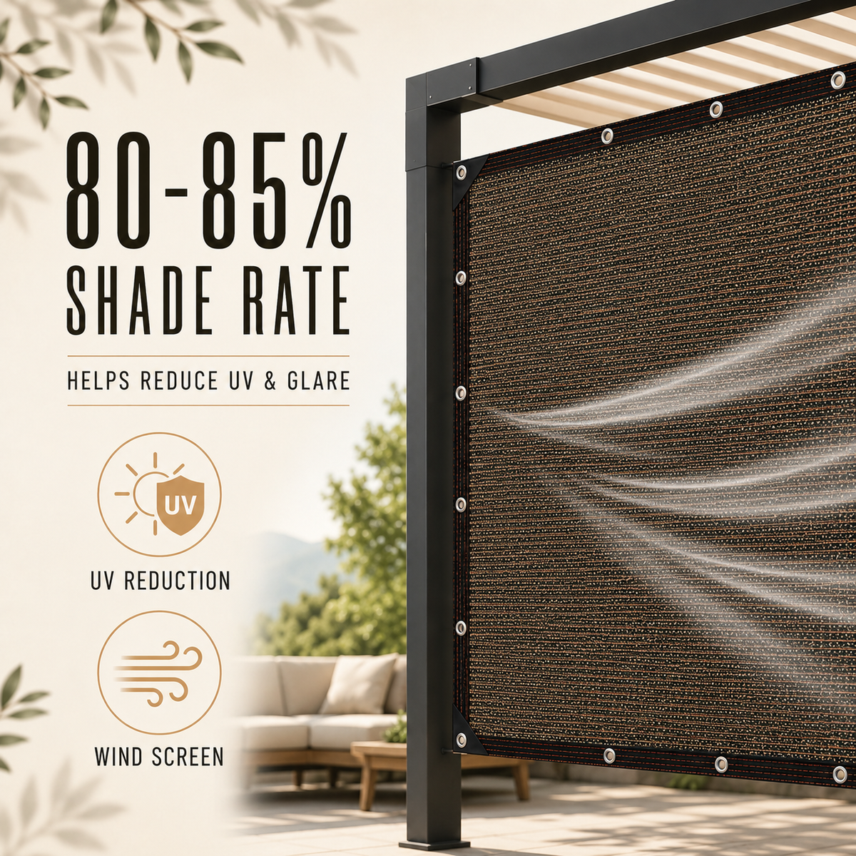 Retractable Side Shade Panel with Reinforced Edges for Outdoor Privacy