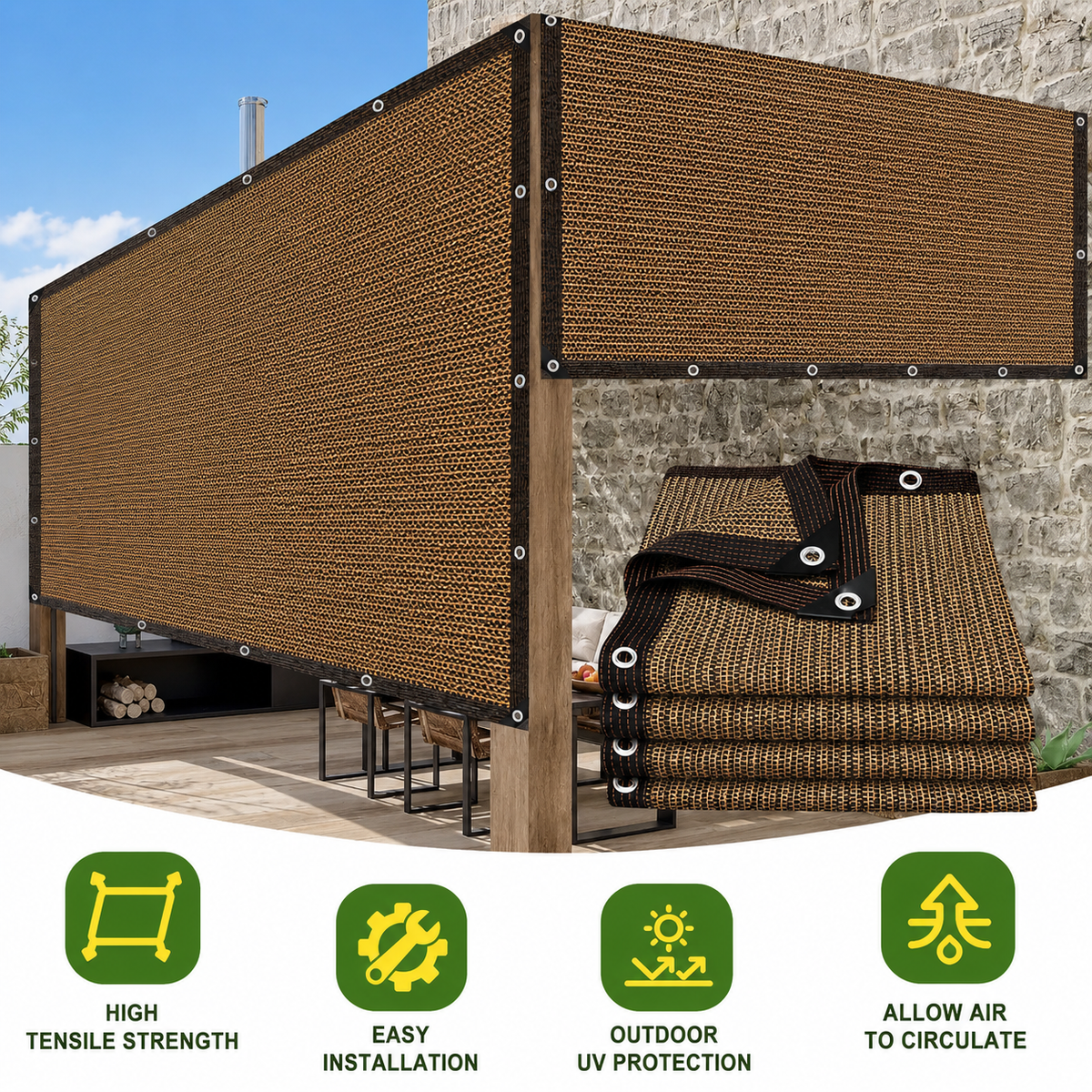 Retractable Side Shade Panel with Reinforced Edges for Outdoor Privacy