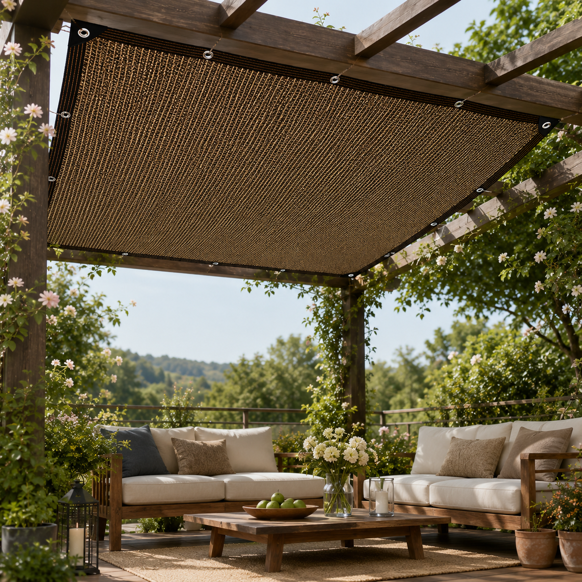 Retractable Side Shade Panel with Reinforced Edges for Outdoor Privacy