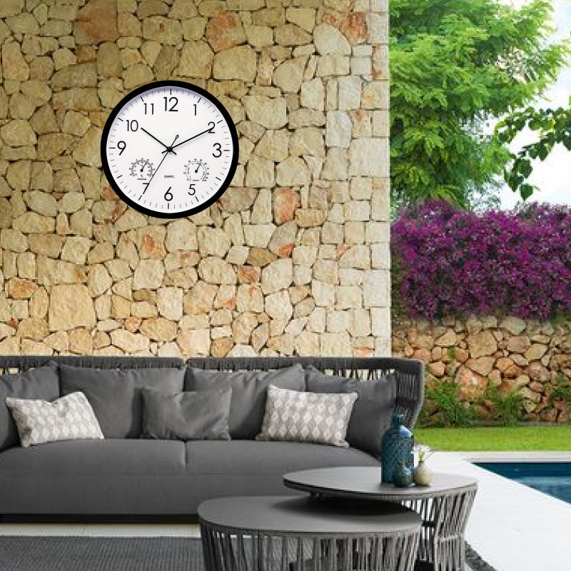 Retro Outdoor Garden Clock with Temperature and Humidity Gauge