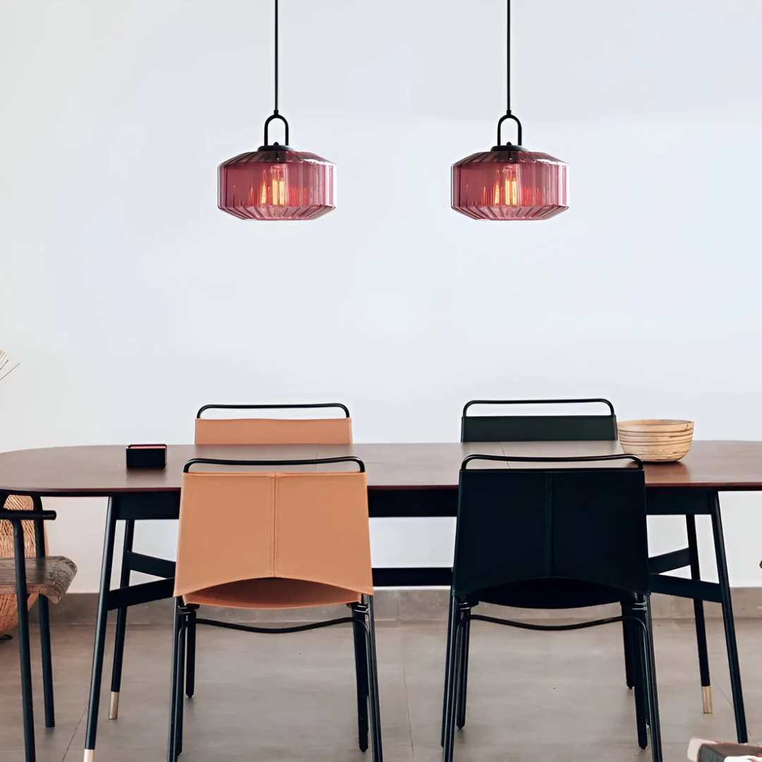 Retro Ribbed Glass Pendant Light