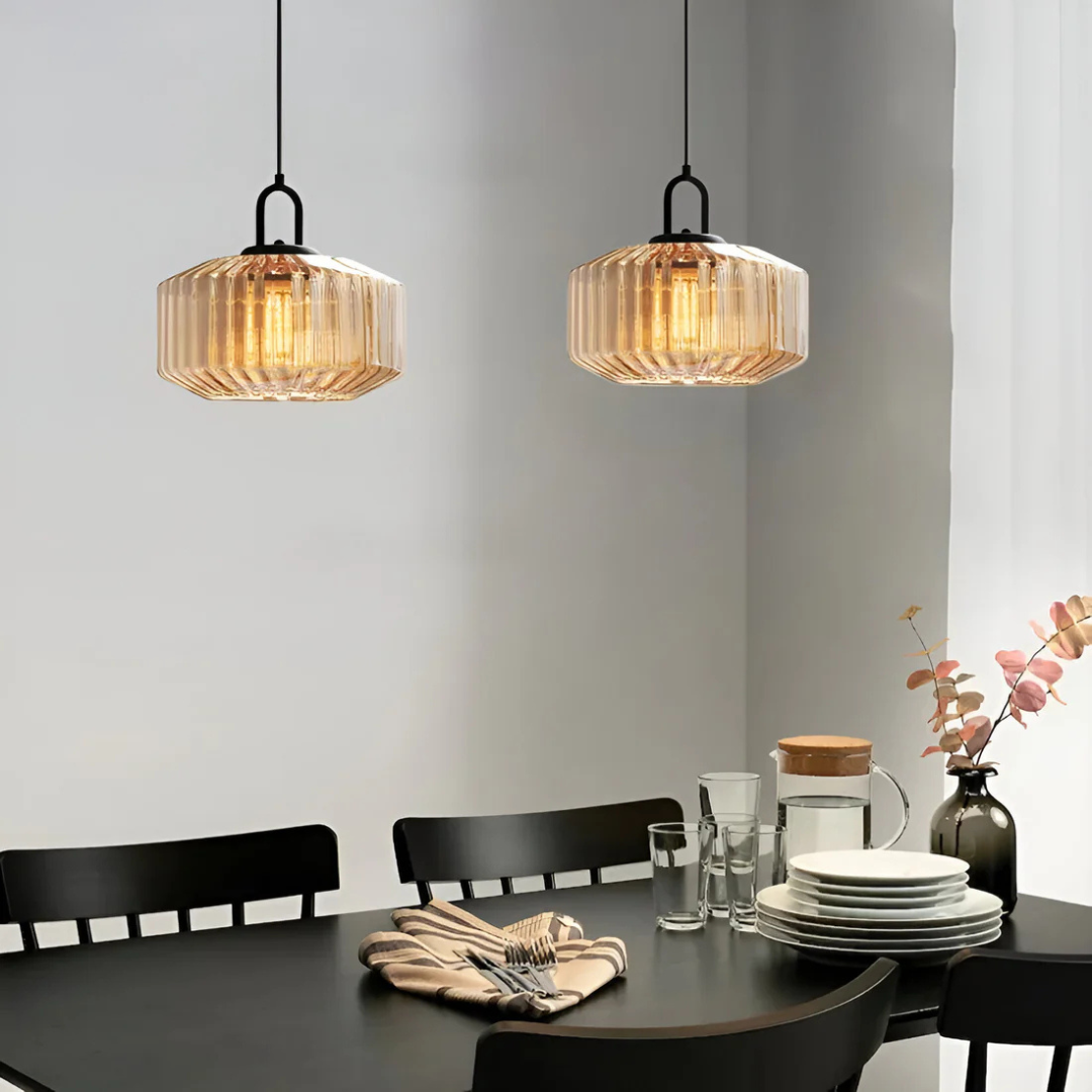 Retro Ribbed Glass Pendant Light