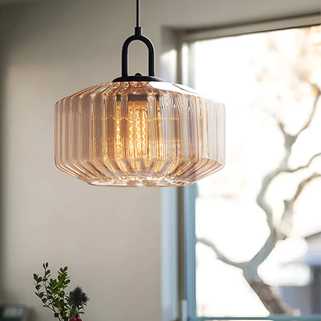 Retro Ribbed Glass Pendant Light