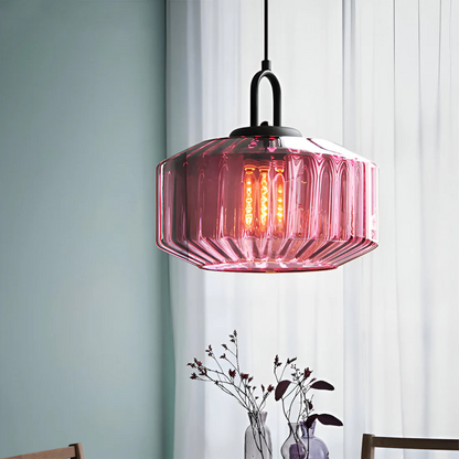 Retro Ribbed Glass Pendant Light