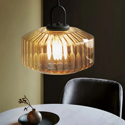 Retro Ribbed Glass Pendant Light