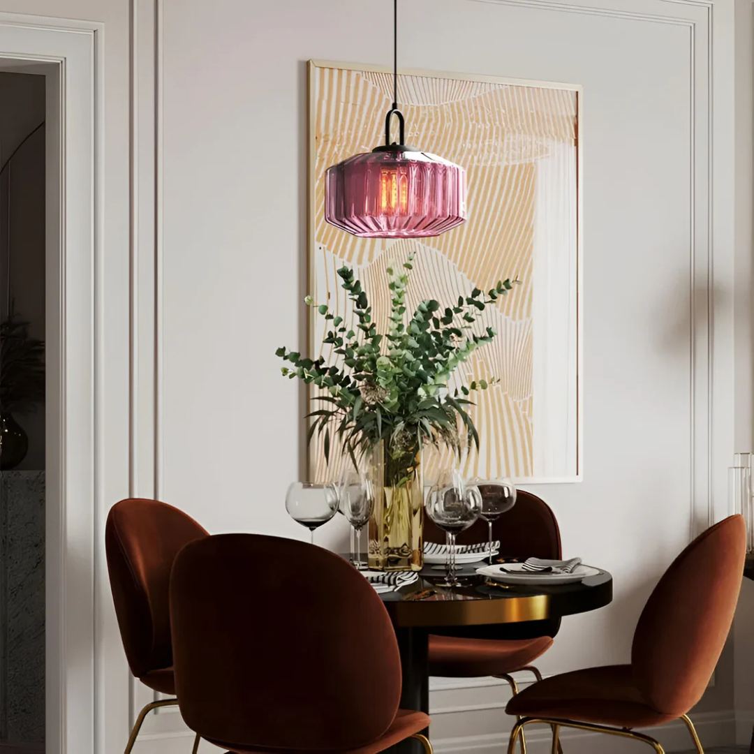 Retro Ribbed Glass Pendant Light