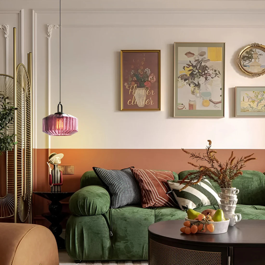 Retro Ribbed Glass Pendant Light
