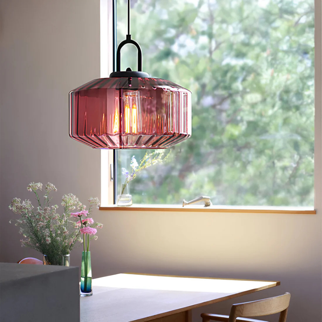 Retro Ribbed Glass Pendant Light