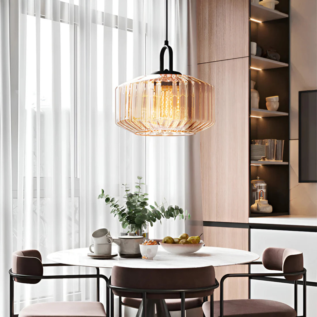 Retro Ribbed Glass Pendant Light
