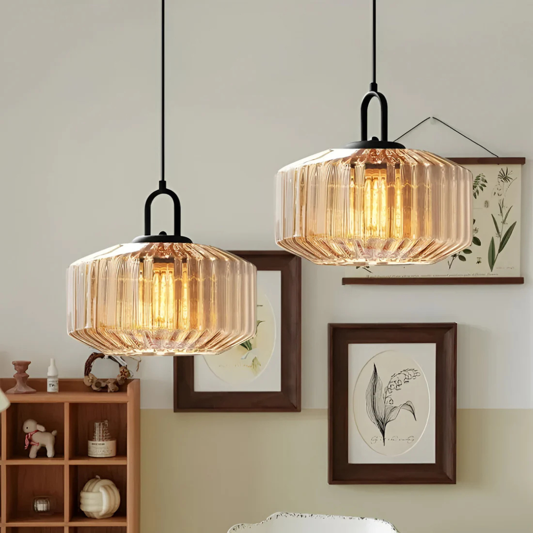Retro Ribbed Glass Pendant Light