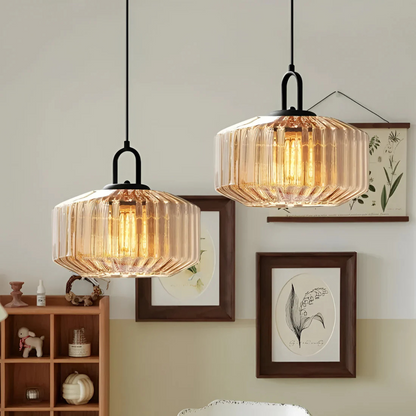 Retro Ribbed Glass Pendant Light