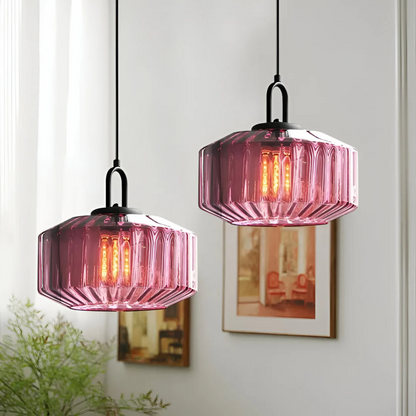 Retro Ribbed Glass Pendant Light