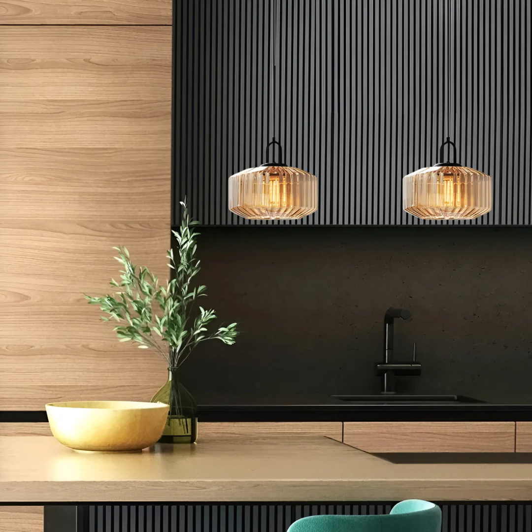 Retro Ribbed Glass Pendant Light
