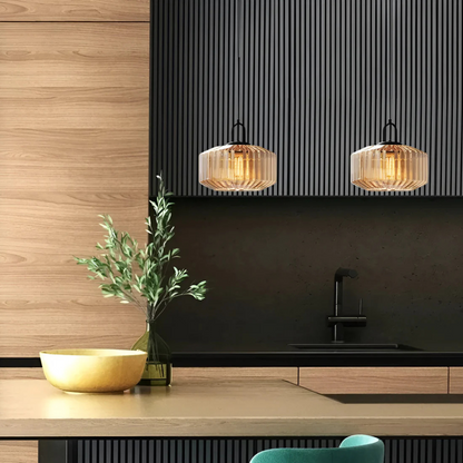 Retro Ribbed Glass Pendant Light