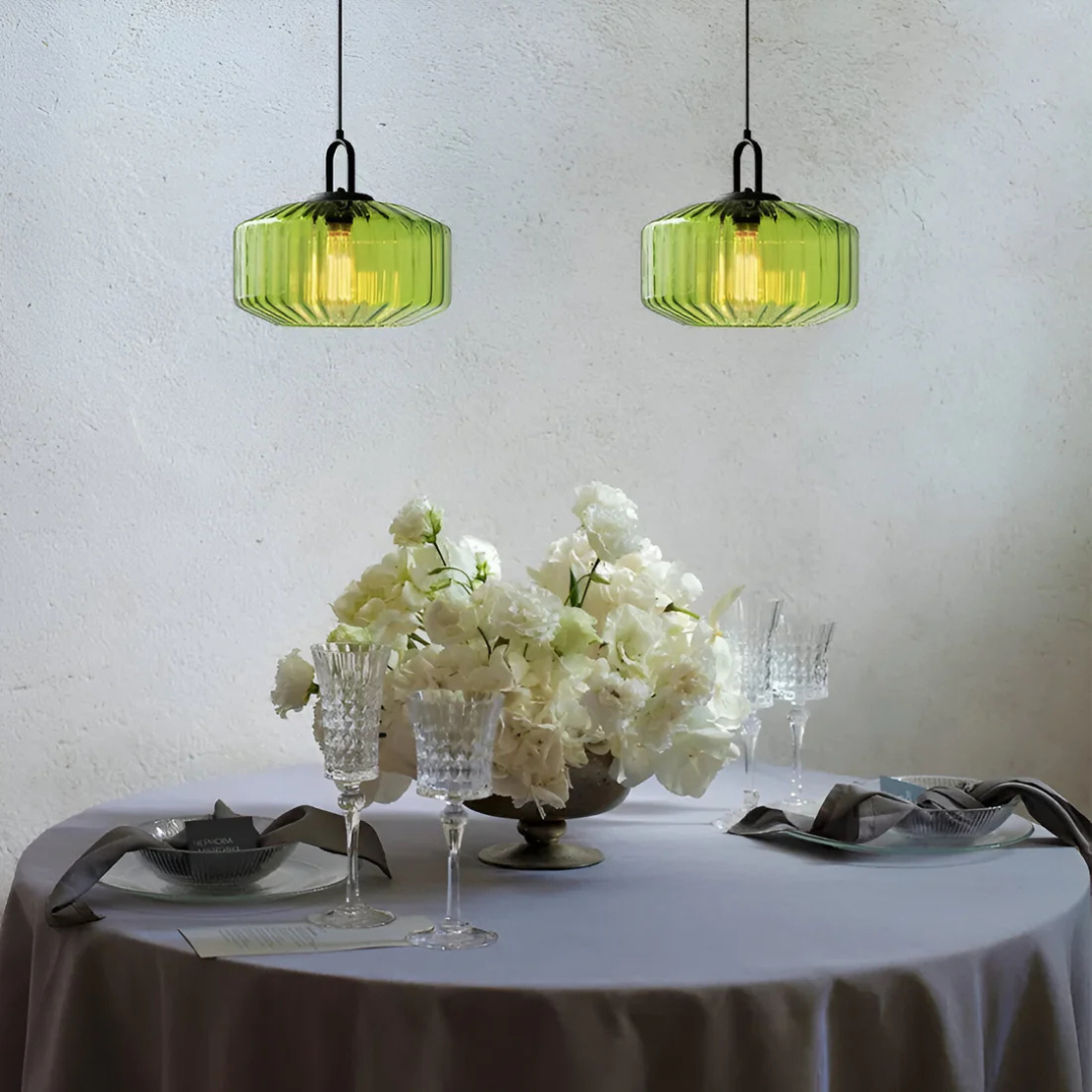 Retro Ribbed Glass Pendant Light