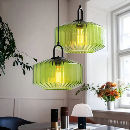 Retro Ribbed Glass Pendant Light