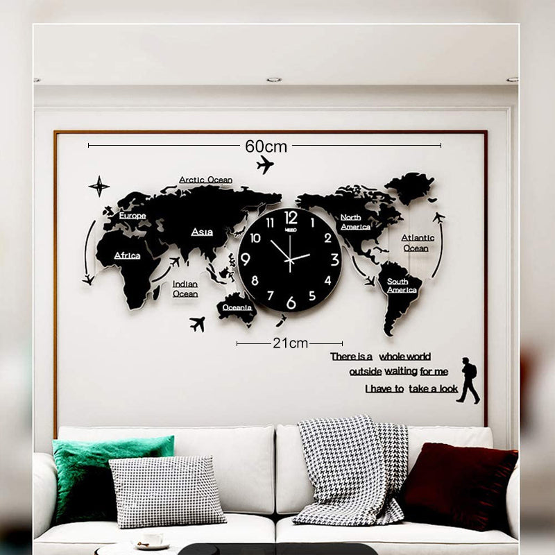 Retro World Map Wall Clock with Silent Quartz Movement 60cm